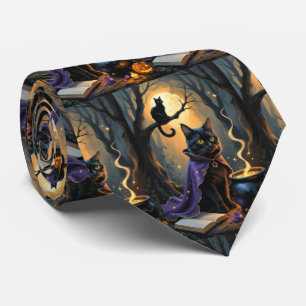 Schwarze Katze Whimsical Halloween-Malerei Krawatte