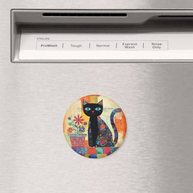 Schwarze Katze Whimsical Kunst Magnet (In Situ (Geschirrspüler))