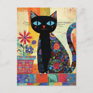 Schwarze Katze Whimsical Kunst Postkarte