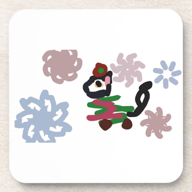 Schwarze Katze Winter  Getränkeuntersetzer (Vorderseite)