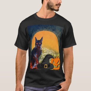 SCHWARZE KATZE, WITCH HAT UND PUMPKINS HALLOWEEN-P T-Shirt