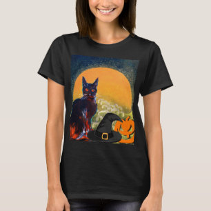 SCHWARZE KATZE, WITCH HAT UND PUMPKINS HALLOWEEN-P T-Shirt