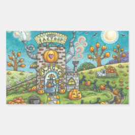 SCHWARZE KATZE, WITCH PUMPKIN PIE FACTORSTICKERS R RECHTECKIGER AUFKLEBER