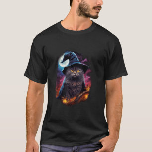 Schwarze Katze Zauberer Halloween Hexe Mystische S T-Shirt