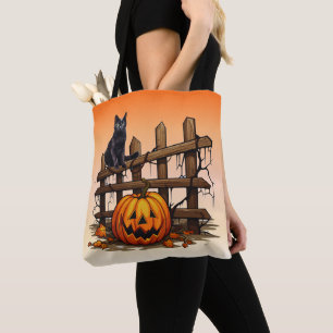 Schwarze Katze Zaun Kürbis Orange Halloween