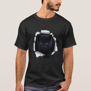 Schwarze Katze zerrissenes Tuch T-Shirt