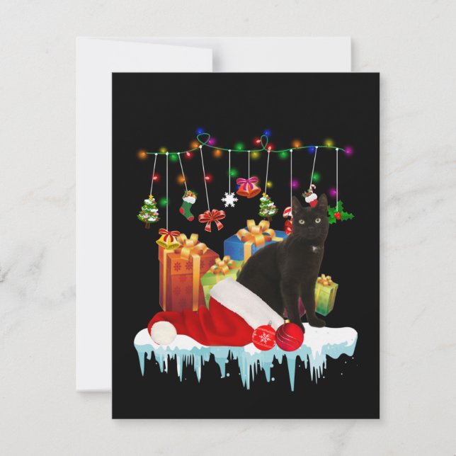 Schwarze Katze zu Weihnachten Dankeskarte (Vorderseite)