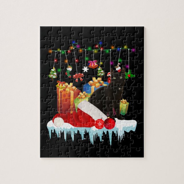 Schwarze Katze zu Weihnachten Puzzle (Vertikal)