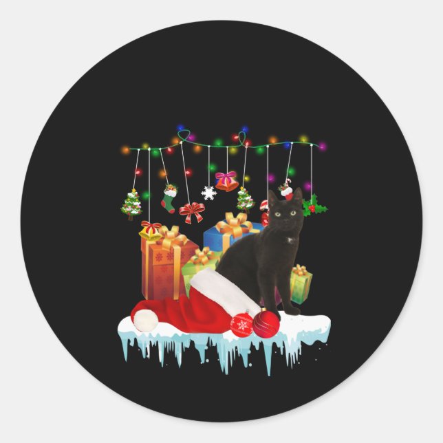 Schwarze Katze zu Weihnachten Runder Aufkleber (Vorderseite)