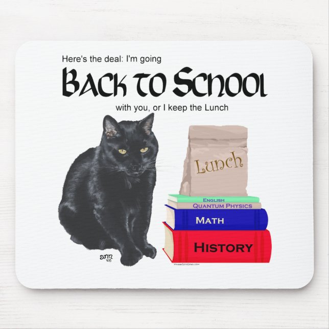 Schwarze Katze zurück in die Schule Mousepad (Vorne)