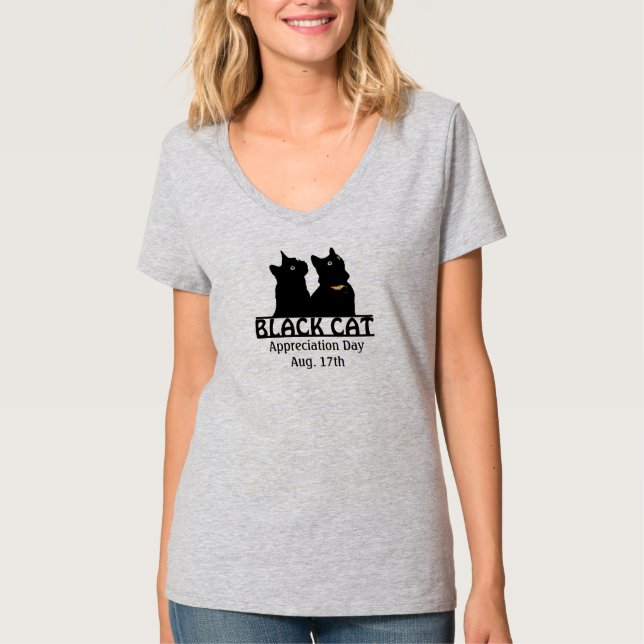 Schwarze Katzen-Anerkennungs-TagesDoppelShirt T-Shirt (Vorderseite)