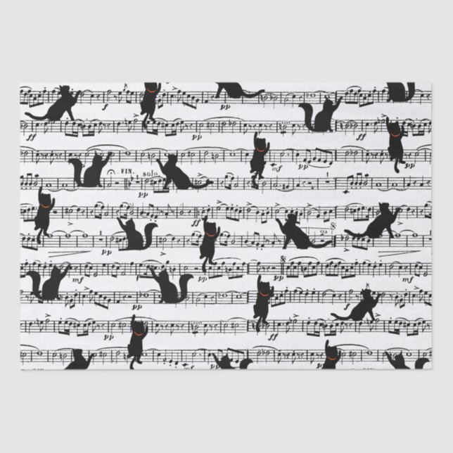 Schwarze Katzen auf Blatt Musik Seidenpapier (Vorderseite)