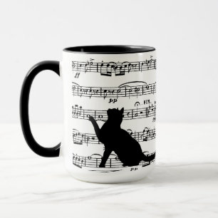 Schwarze Katzen auf Blatt Musik Tasse