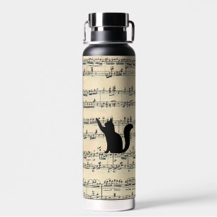 Schwarze Katzen auf Blatt Musik Trinkflasche