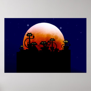 Schwarze Katzen auf einem Zaun-Plakat Poster