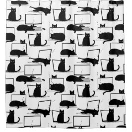 Schwarze Katzen auf Laptops Duschvorhang