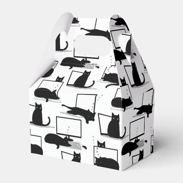 Schwarze Katzen auf Laptops Geschenkschachtel (Vorderseite)