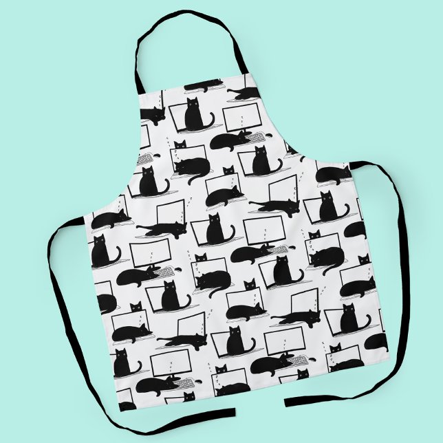 Schwarze Katzen auf Laptops Schürze (Black Cats Sleeping on Laptops Pattern Apron)