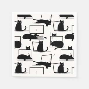 Schwarze Katzen auf Laptops Serviette