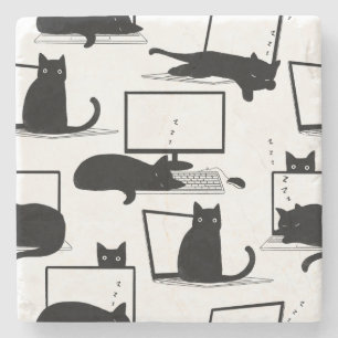 Schwarze Katzen auf Laptops Steinuntersetzer