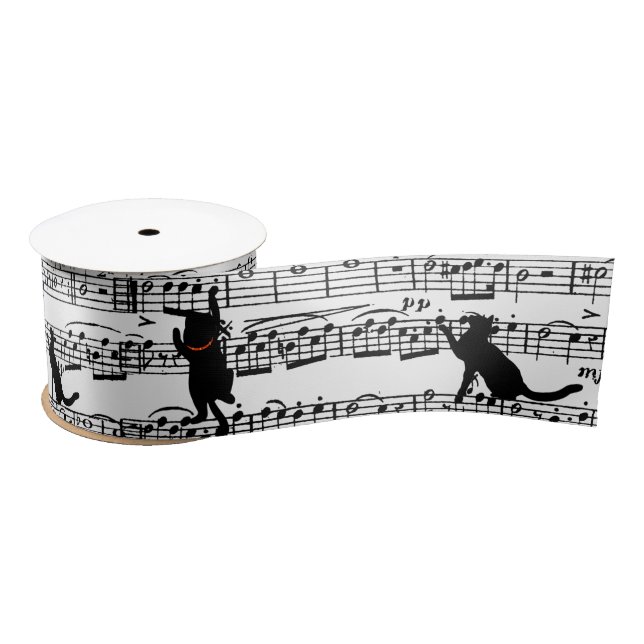 Schwarze Katzen auf Musik Satinband (Spule)