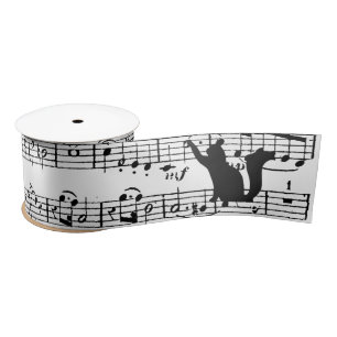 Schwarze Katzen auf Notenpapier Satinband