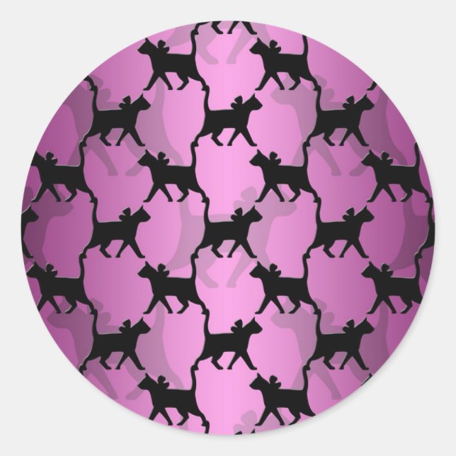 Schwarze Katzen auf PInk Runder Aufkleber (Vorderseite)