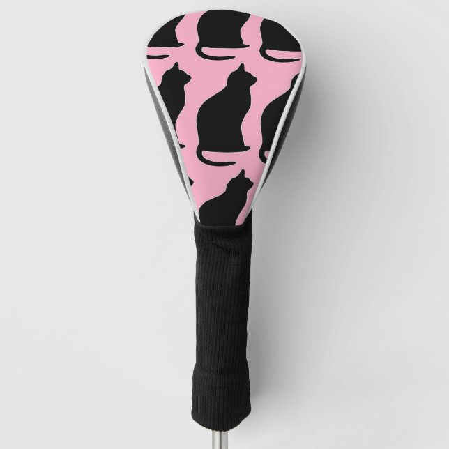 Schwarze Katzen auf rosa Golf Headcover (Vorderseite)