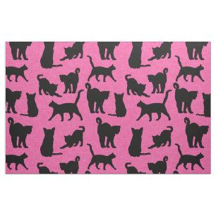 Schwarze Katzen auf rosa Hintergrund Muster Stoff