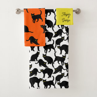 Schwarze Katzen auf Weiß Badhandtuch Set