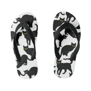 Schwarze Katzen auf Weiß Kinderbadesandalen