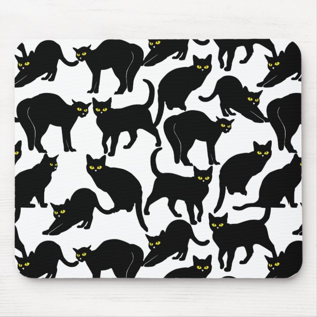 Schwarze Katzen auf Weiß Mousepad (Vorne)