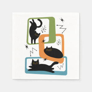 Schwarze Katzen aus der Mitte des Jahrhunderts Serviette