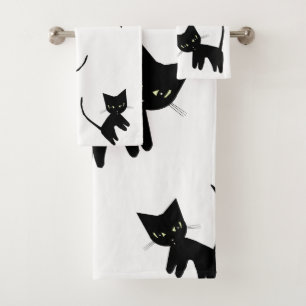 Schwarze Katzen-Badezimmer-Tuch-Set Badhandtuch Set