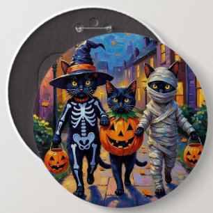 Schwarze Katzen beim Trick-or-Treat in Halloween-K Button