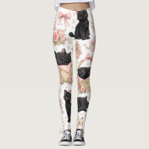 Schwarze Katzen-Blumen-Leggings