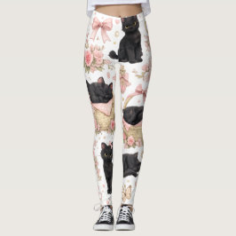 Schwarze Katzen-Blumen-Leggings Leggings