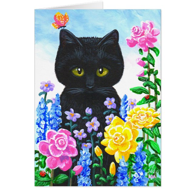 Schwarze Katzen-Blumen-Rosen-Sommer Creationarts (Vorne)