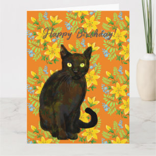 schwarze Katzen-Blumenkarte Karte