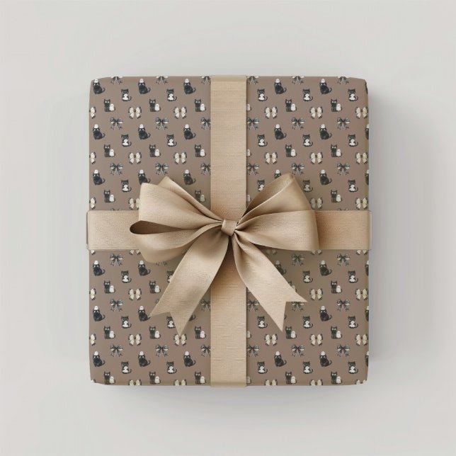 Schwarze Katzen Bohnen und Gespenster Geschenkpapier (Black Cats and Bows Wrapping Paper)