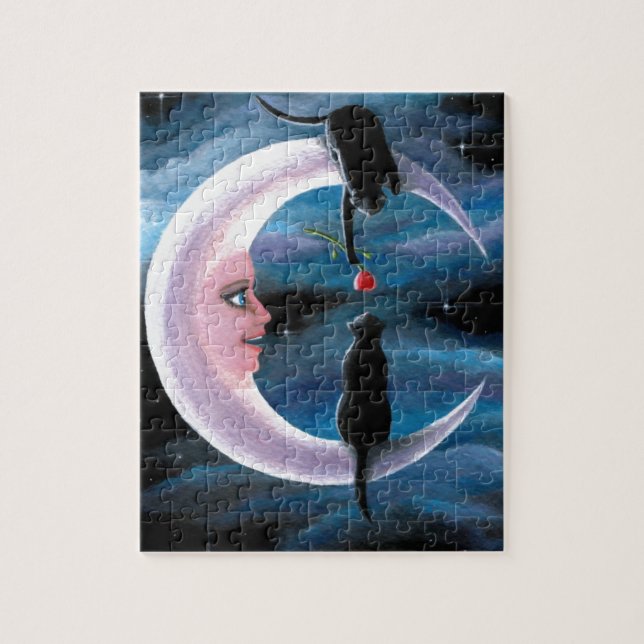 Schwarze Katzen der Katzen-581 auf Mond Puzzle (Vertikal)