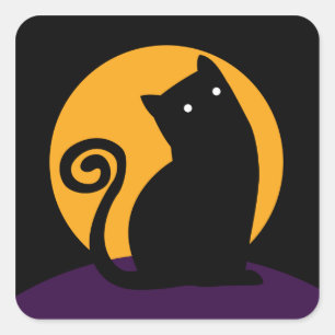 Schwarze Katzen-Ernte-Mondaufkleber Quadratischer Aufkleber