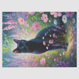 Schwarze Katzen Farbige Wildblumen Dekoupage Seidenpapier