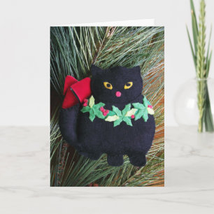 Schwarze Katzen-Filz-Weihnachtsverzierung, leere Feiertagskarte