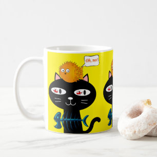 Schwarze Katzen-Fischgräten Gelbe Tasse