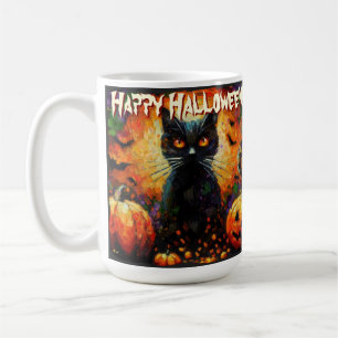 Schwarze Katzen Fledermäuse Kürbisse Whimsical Per Kaffeetasse
