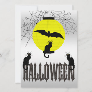 Schwarze Katzen, fliegende Fledermaus & Spinnennet Einladung