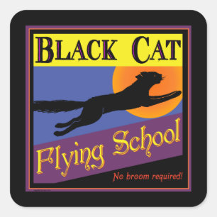 Schwarze Katzen Fliegerschule Vintage Halloween Au Quadratischer Aufkleber