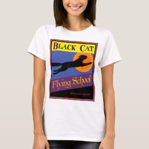 Schwarze Katzen-Flugschule Retro-Halloween-T-Shirt T-Shirt