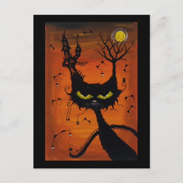 Schwarze Katzen-Gasthaus-Postkarte Postkarte (Vorderseite)